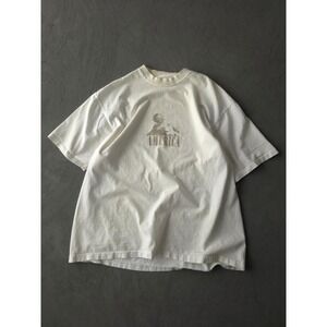 Vintage 90s America Soldier White Cotton Distressed Crewneck T-shirt XL